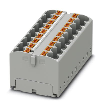 Phoenix Contact Finger-Safe Power Distribution Block; PTFIX 18X4 GY; 32A; 18-Pole; Push-In Terminals; 1/1 Line/Load Terminal Openings; Direct Mount